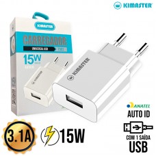 Carregador 1 USB 15W T502 Kimaster - Branco
